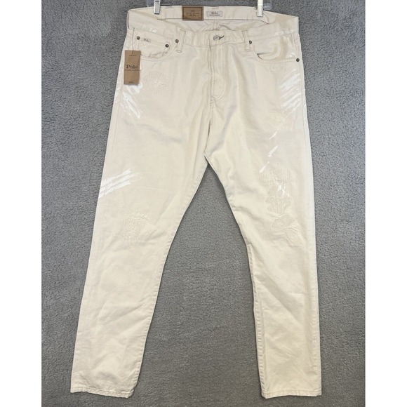 NOS Polo Ralph Lauren Repaired Jeans Men's 38 x 34‎ Cream The Sullivan Pants